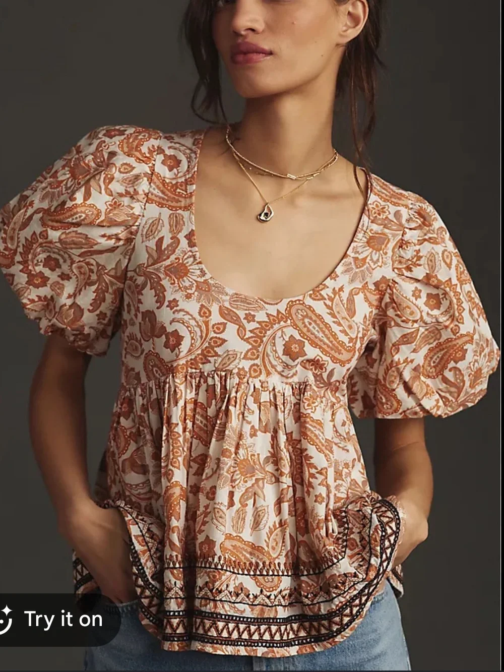Anthropologie Puff Sleeve Babydoll Blouse Size Small